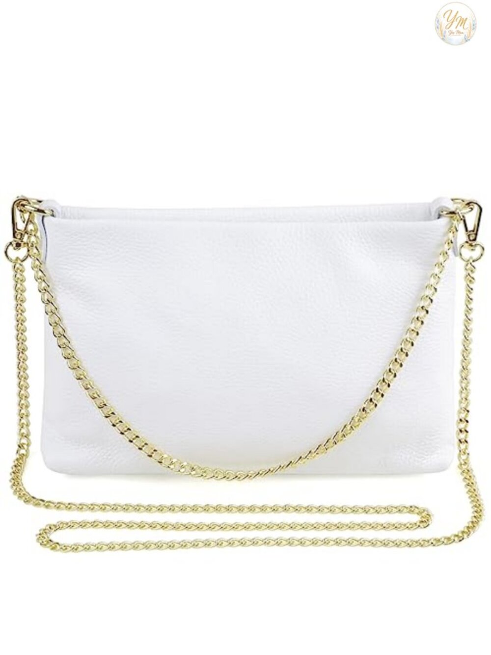 Genuine Calf Leather Gold Chain Strap Convertible Evening Bag Clutch